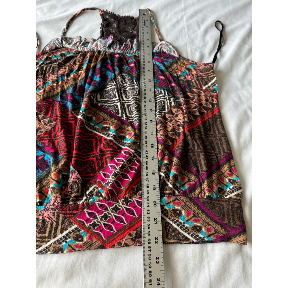 Forever 21 XXI Cami Tank Top Small Crochet Lace Racerback Boho Tribal Print Y2K - Picture 9 of 11